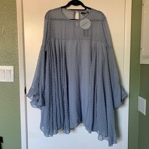 Boohoo Loose and Sheer Mini Smock Tunic Dress with Long  Fluted Sleeves